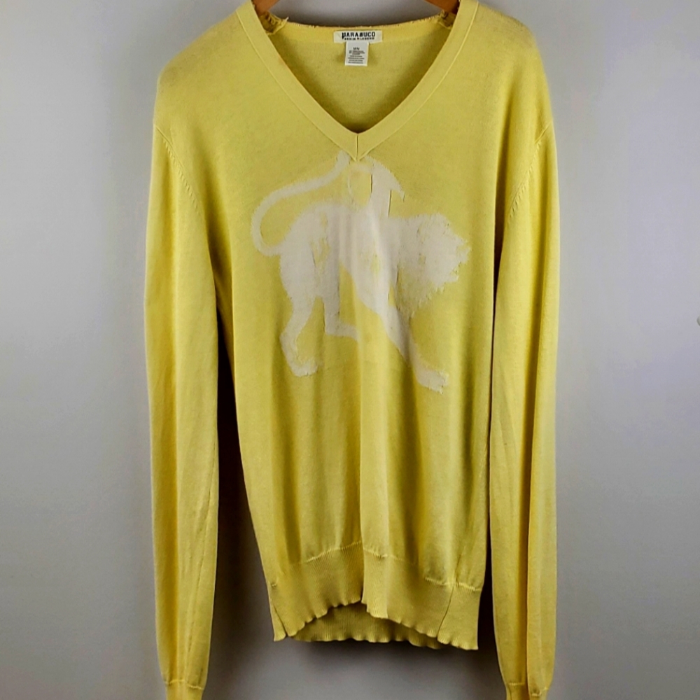 Parasuco Yellow Vintage Long Sleeve Sweater Medium M Men V Neck